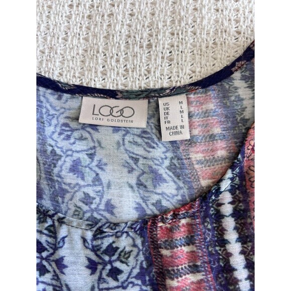 LOGO by Lori Goldstein Women's Sheer Cover Up Top Ruffle Loose Sz Medium Resort - Picture 5 of 7